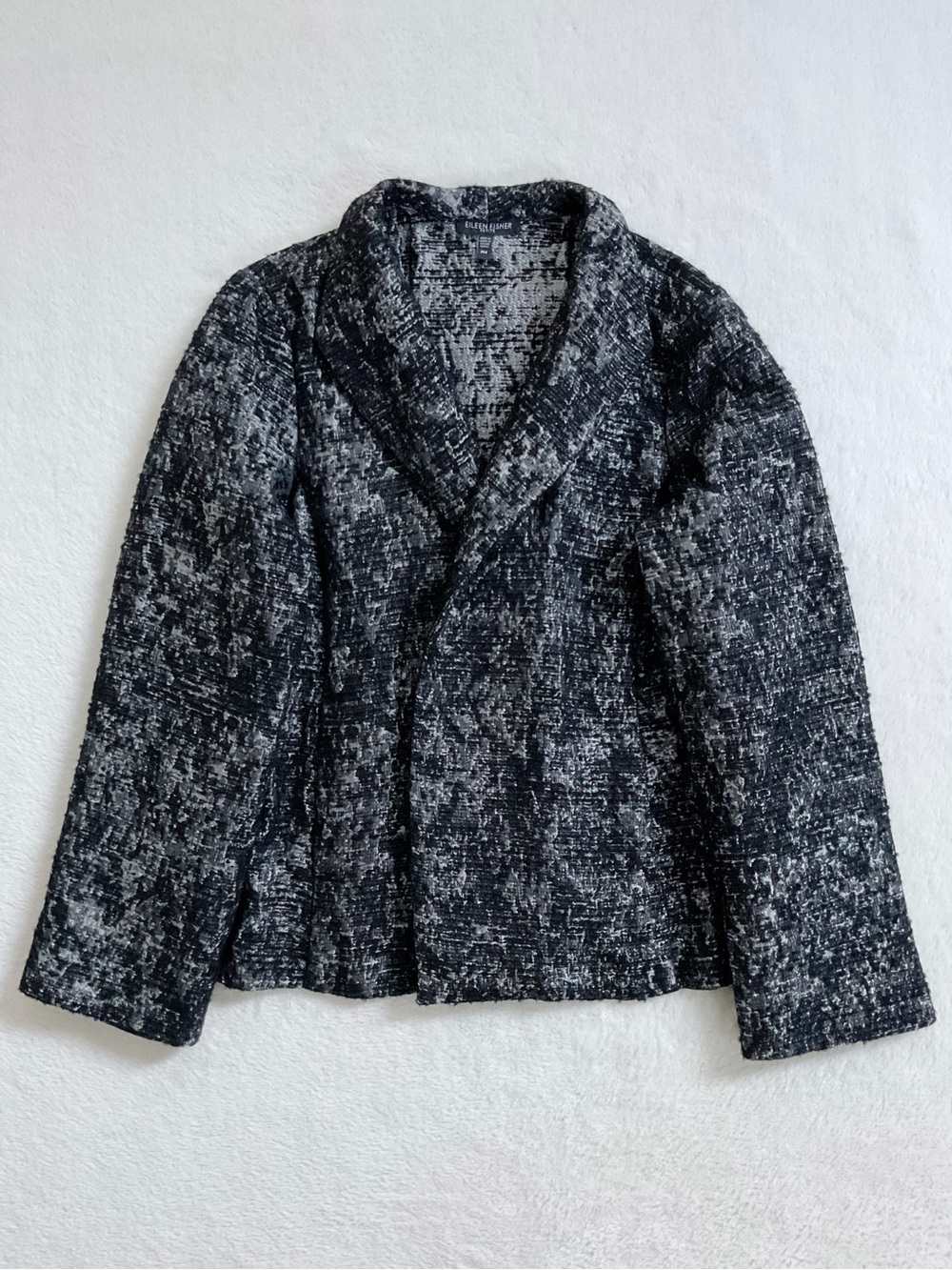 Eileen Fisher Metallic Jacquard Open Front Blazer Swing Jacket Italian Fabric MP